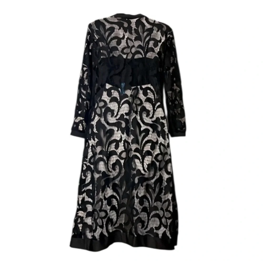 Black Lace  Sheer Whimsigoth Boho Pool Beach Midi Maxi Coverup Cardigan Duster S - Picture 3 of 7
